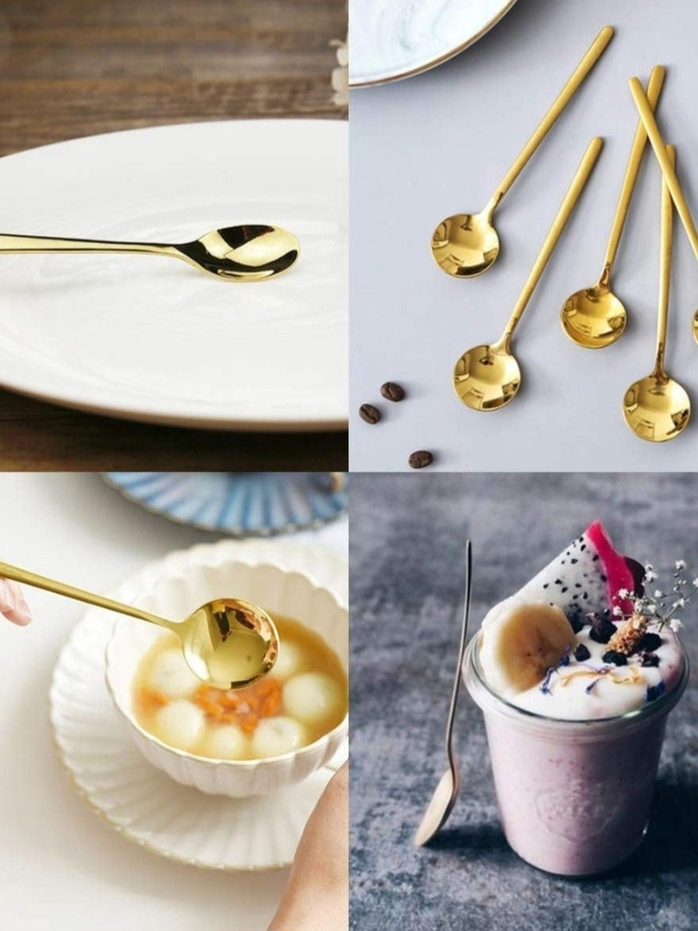 Brand New 2 Sets Gold Stainless Steel Dessert Spoons-Elegant Gold Finish both$30